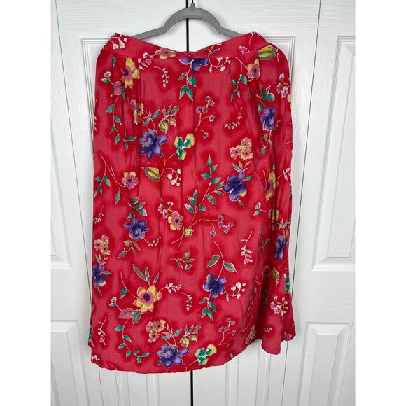 Vintage Jaclyn Smith Red Rayon Knee Length Floral Boho Skirt Women's Size Large - Picture 7 of 8